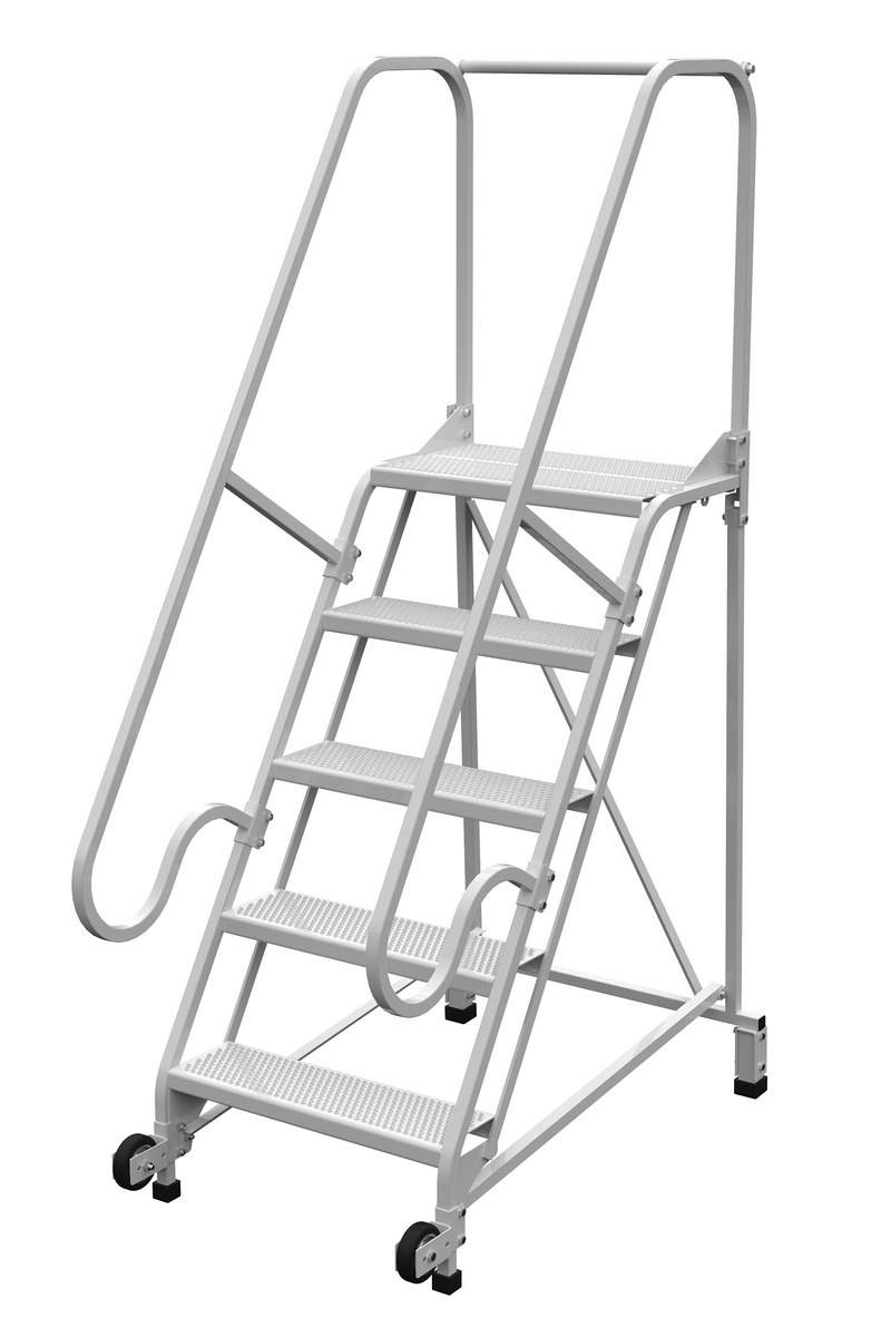 Vestil Steel Tip N Roll FDA Compliant Ladder - 58 Degree 5 Perforated 24 In. Step Width 350 lb - White