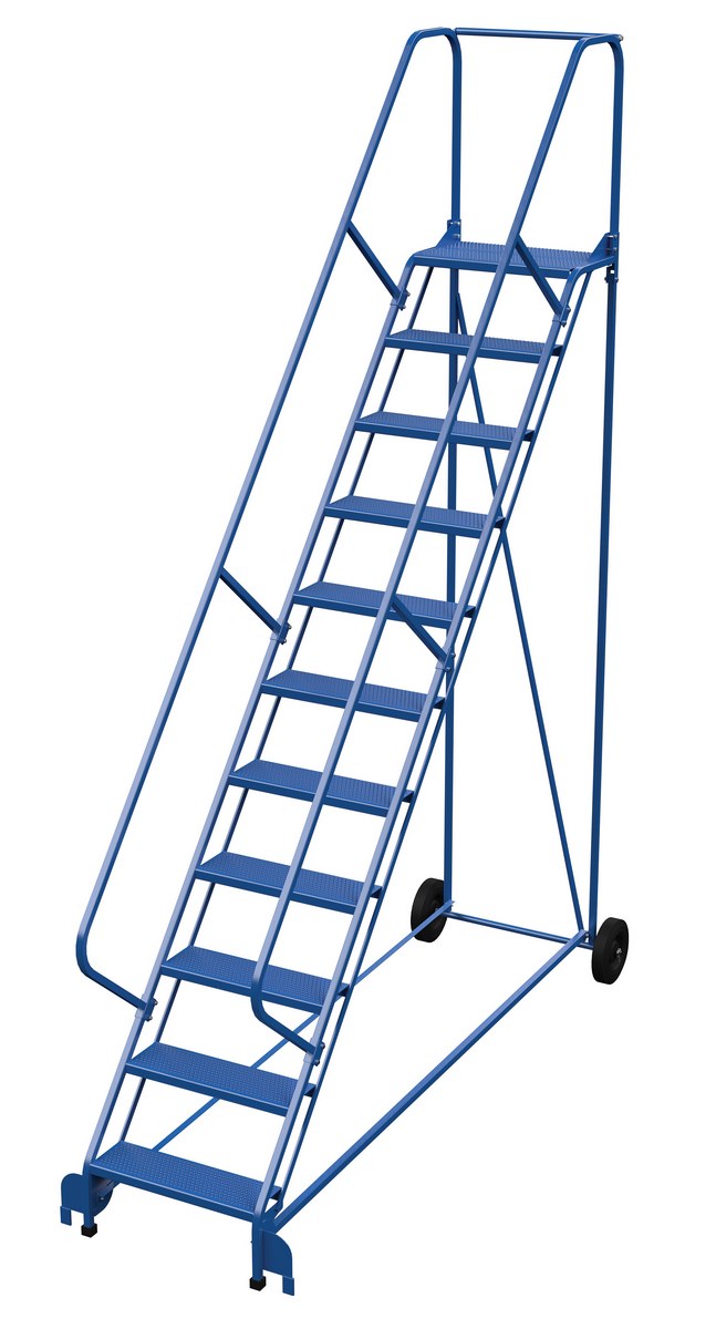 Vestil Steel Roll-A-Fold Ladder - 50 Degree 11 Perforated 23-9/16 In. Step Width 350 lb - Blue