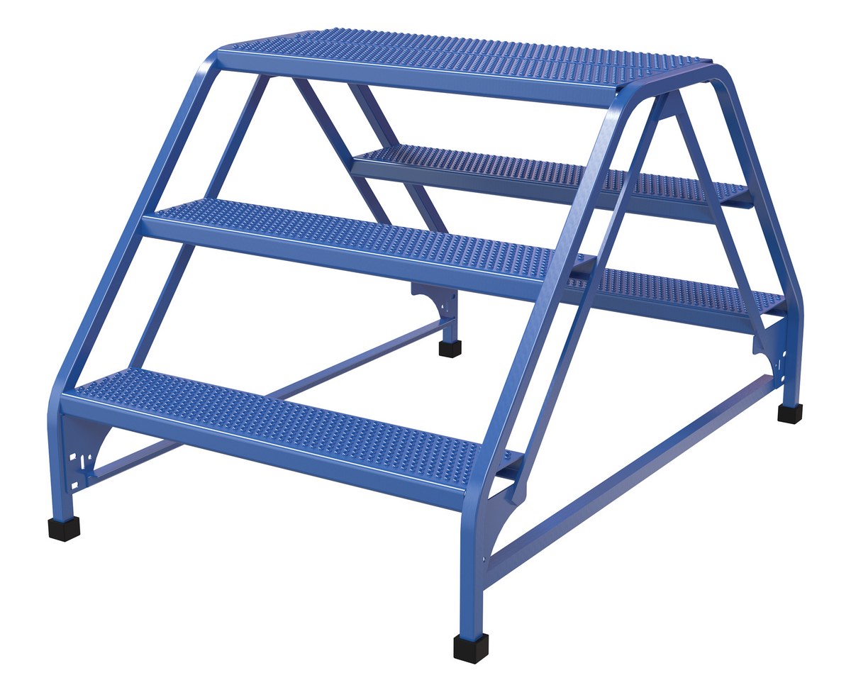 Vestil Steel Double Sided Ladder - 3 Perforated Step 30-1/4 In. Width 350 lb - Blue