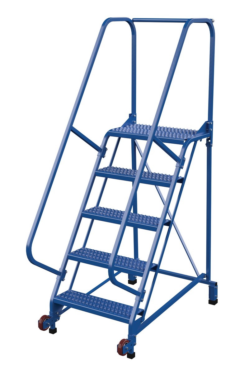 Vestil Steel Tip N Roll Ladder - 58 Degree 5 Grip Strut 24 In. Step Width 350 lb - Blue