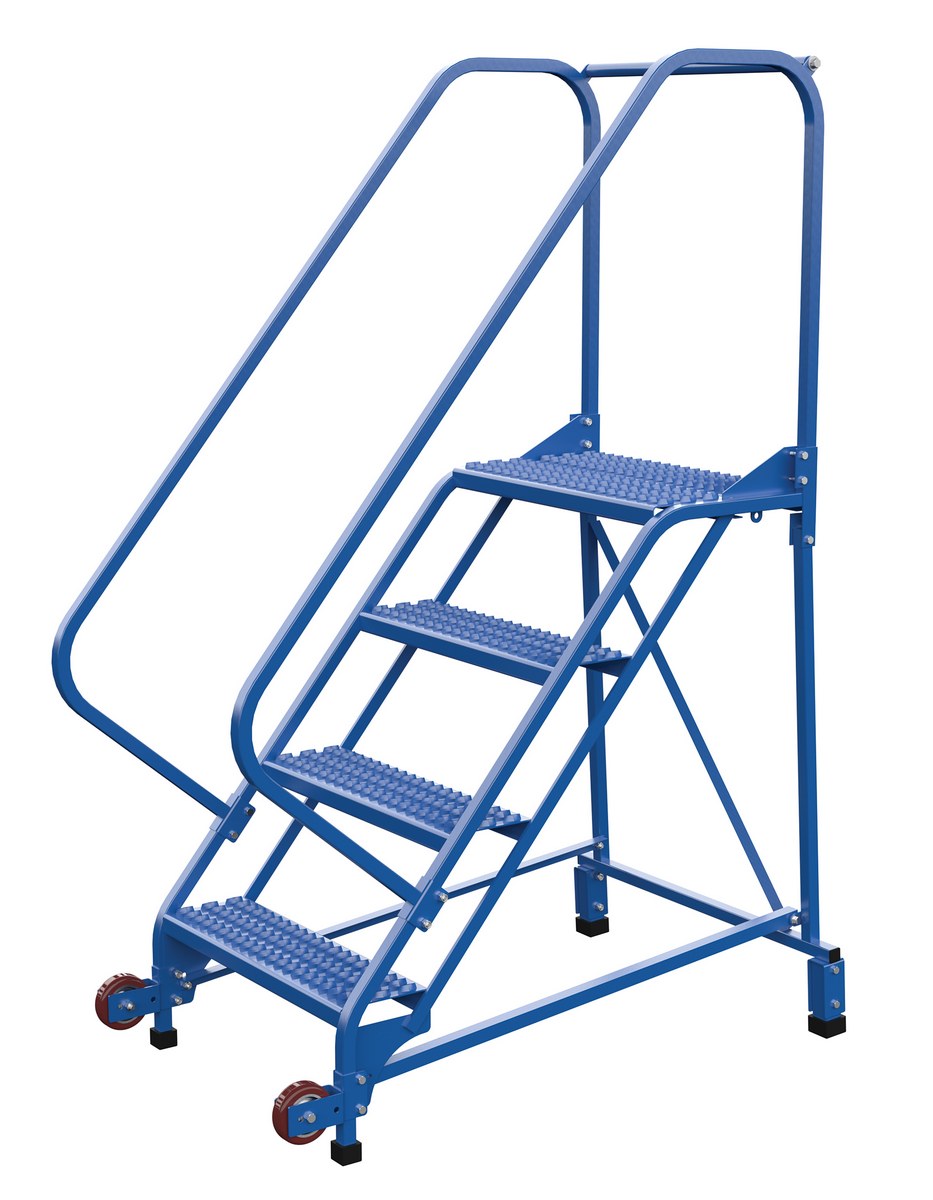 Vestil Steel Tip N Roll Ladder - 50 Degree 4 Grip Strut 24 In. Step Width 350 lb - Blue