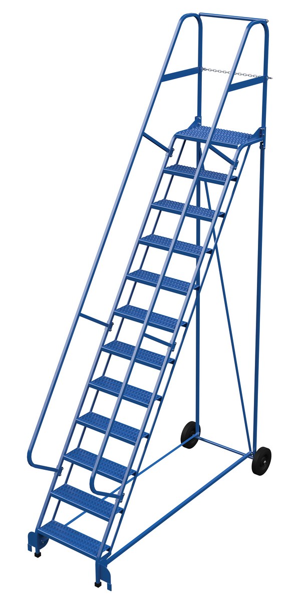 Vestil Steel Roll-A-Fold Ladder - 58 Degree 12 Grip Strut 23-9/16 In. Step Width 350 lb - Blue