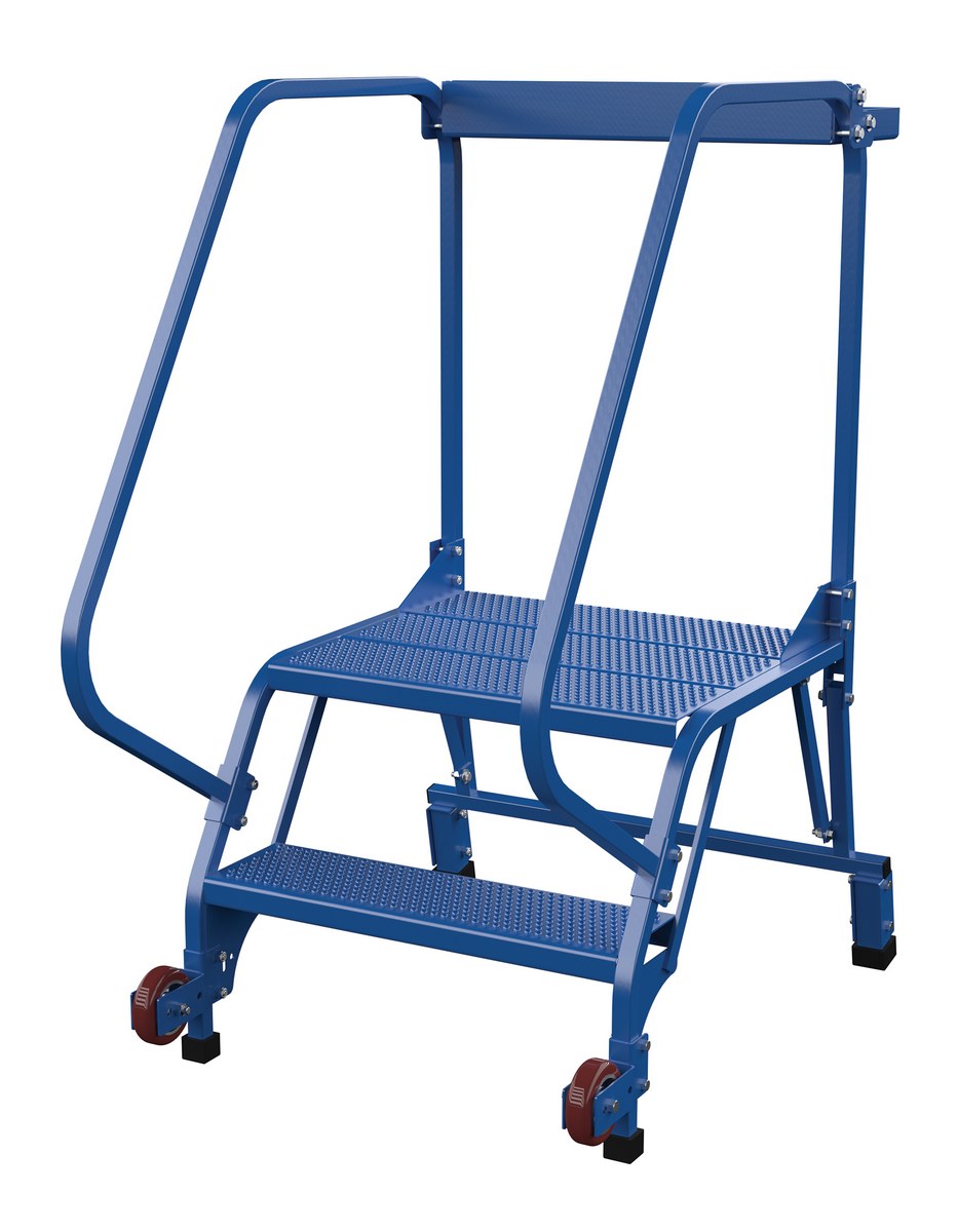 Vestil Steel Tip-N-Roll Ladder - 58 Degree 2 Straddle Perforated 24 In. Step Width 350 lb - Blue