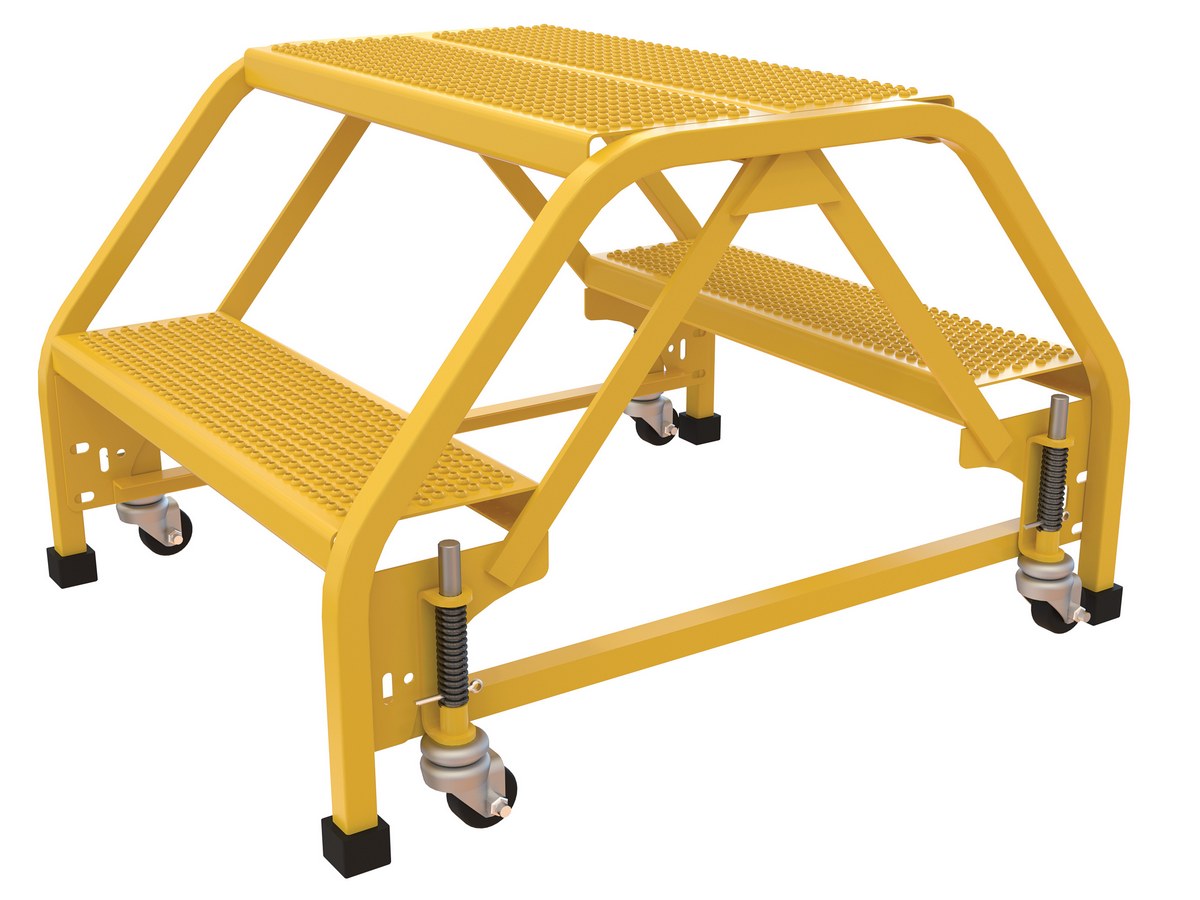 Vestil Steel Double Sided Step Ladder - 2 Perforated 23-9/16 In. Step Width 350 lb - Yellow
