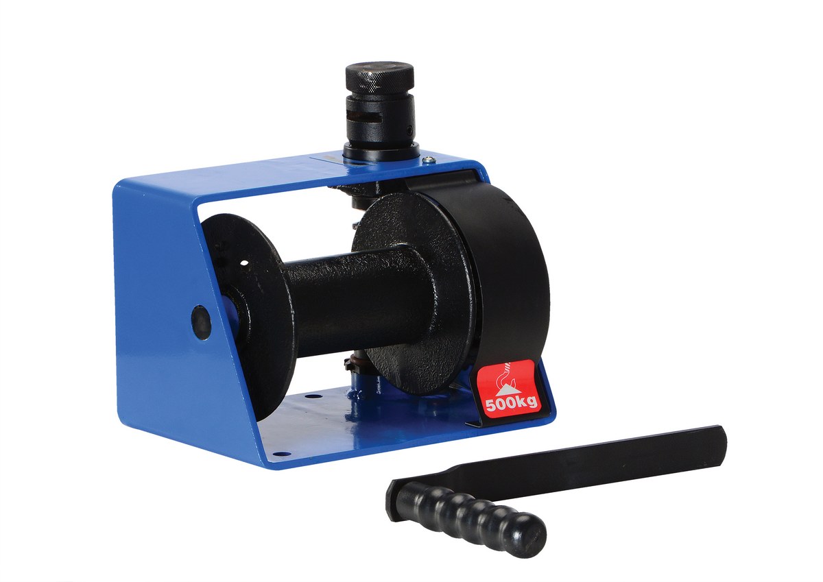 Vestil Steel Hand Winch Vertical Handle Worm Gear - 1000 lb - Blue