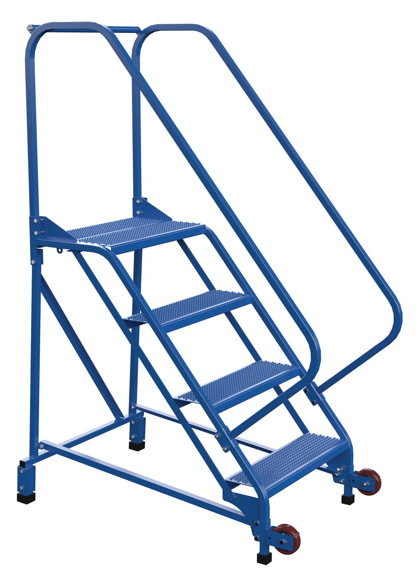 Vestil Steel Tip N Roll Ladder - 50 Degree 4 Perforated 24 In Step Width 350 lb - Blue