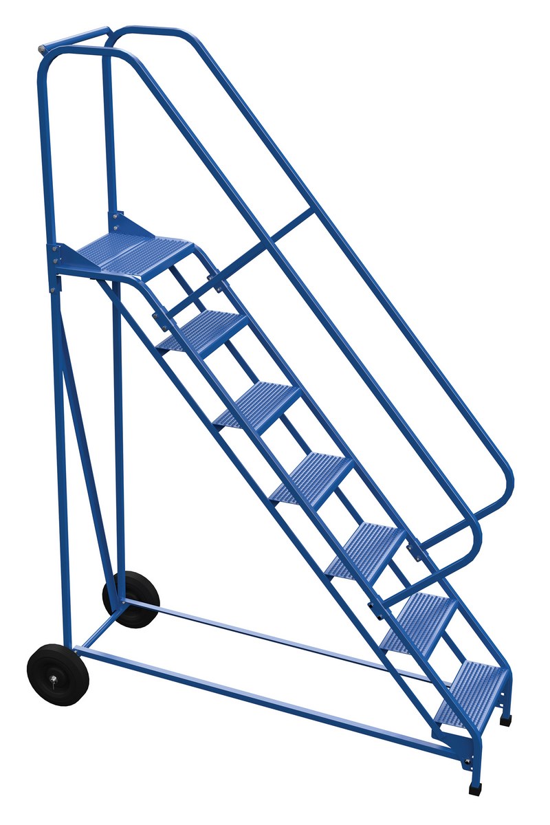 Vestil Steel Roll-A-Fold Ladder - 50 Degree 7 Perforated 16-13/16 In. Step Width 350 lb - Blue