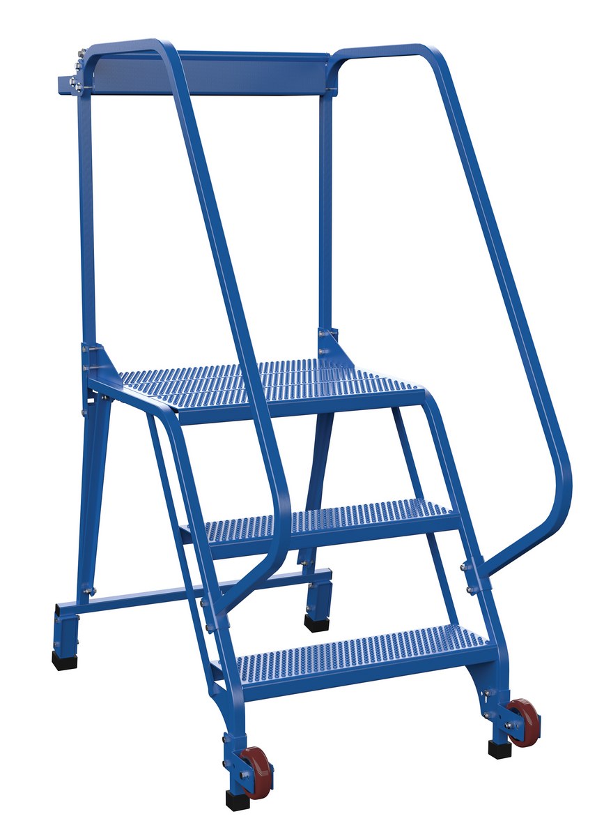 Vestil Steel Tip-N-Roll Ladder - 58 Degree 3 Straddle Perforated 24 In. Step Width 350 lb - Blue