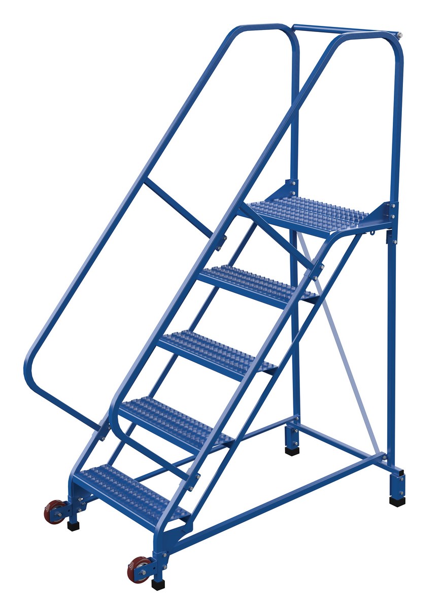 Vestil Steel Tip N Roll Ladder - 50 Degree 5 Grip Strut 24 In. Step Width 350 lb - Blue