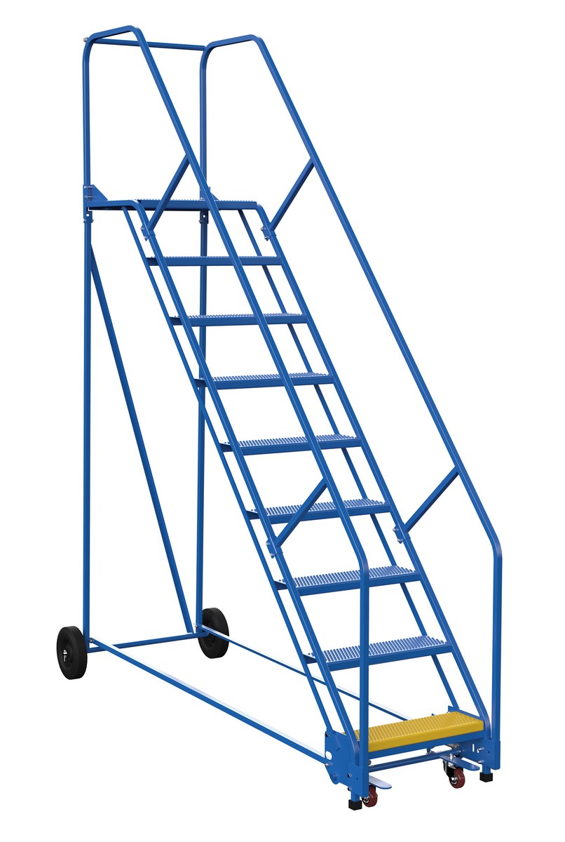 Vestil Steel Rolling Warehouse Ladder - 50 Degree 9 Perforated 23-9/16 In. Step Width 350 lb - Blue