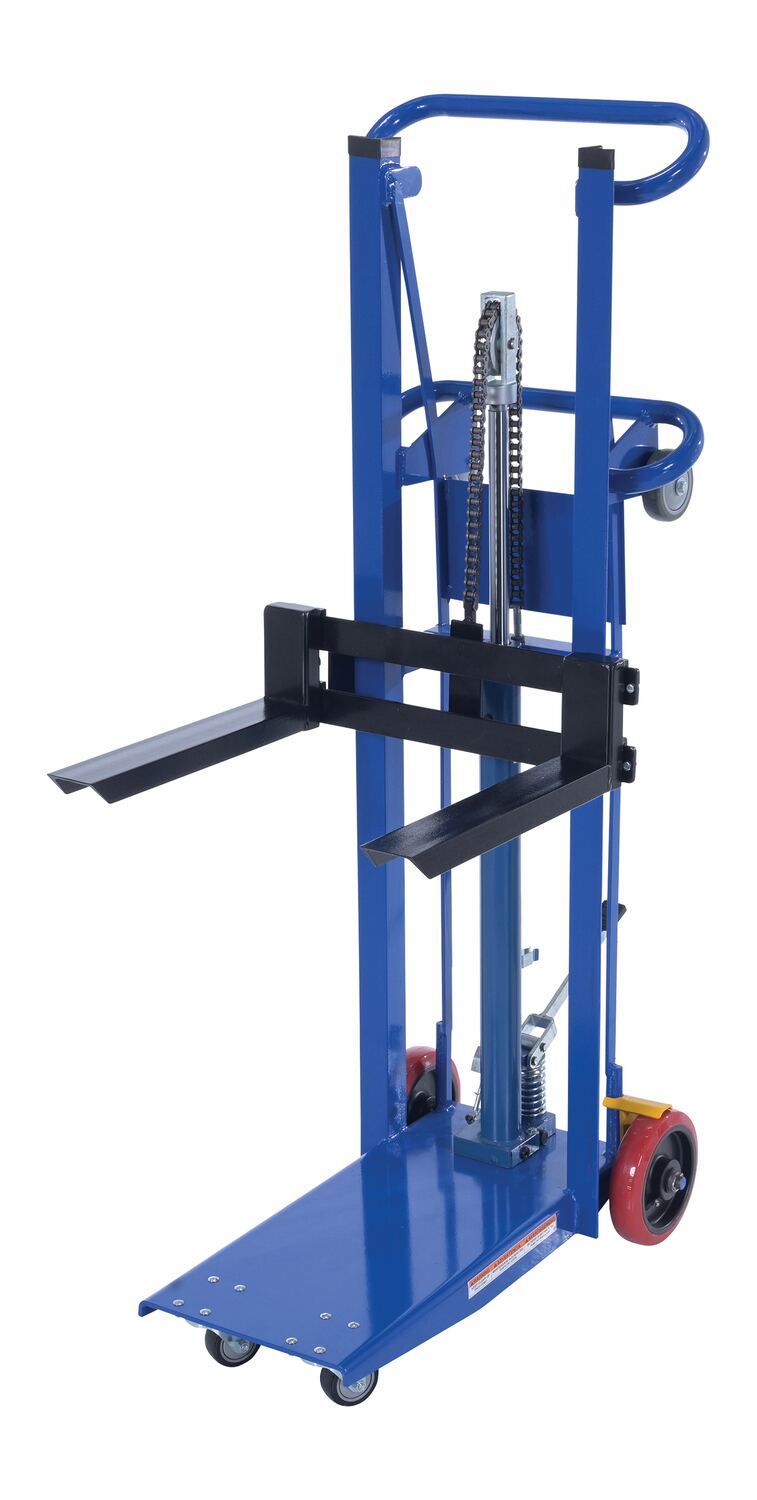 Vestil Steel Hydra Lift Cart with Forks - 18 In. x 23 In. Platform 750 lb - Blue