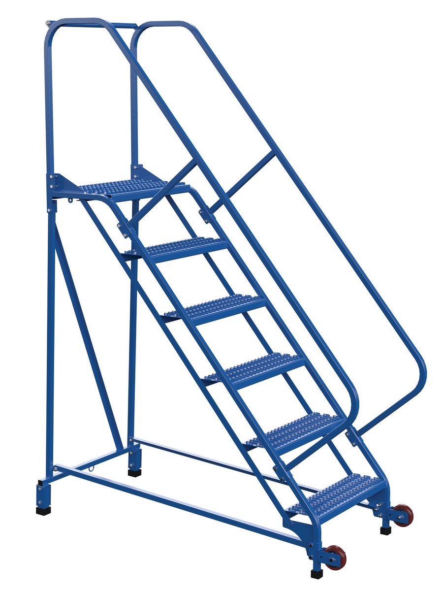 Vestil Steel Tip N Roll Ladder - 50 Degree 6 Grip Strut 24 In. Step Width 350 lb - Blue