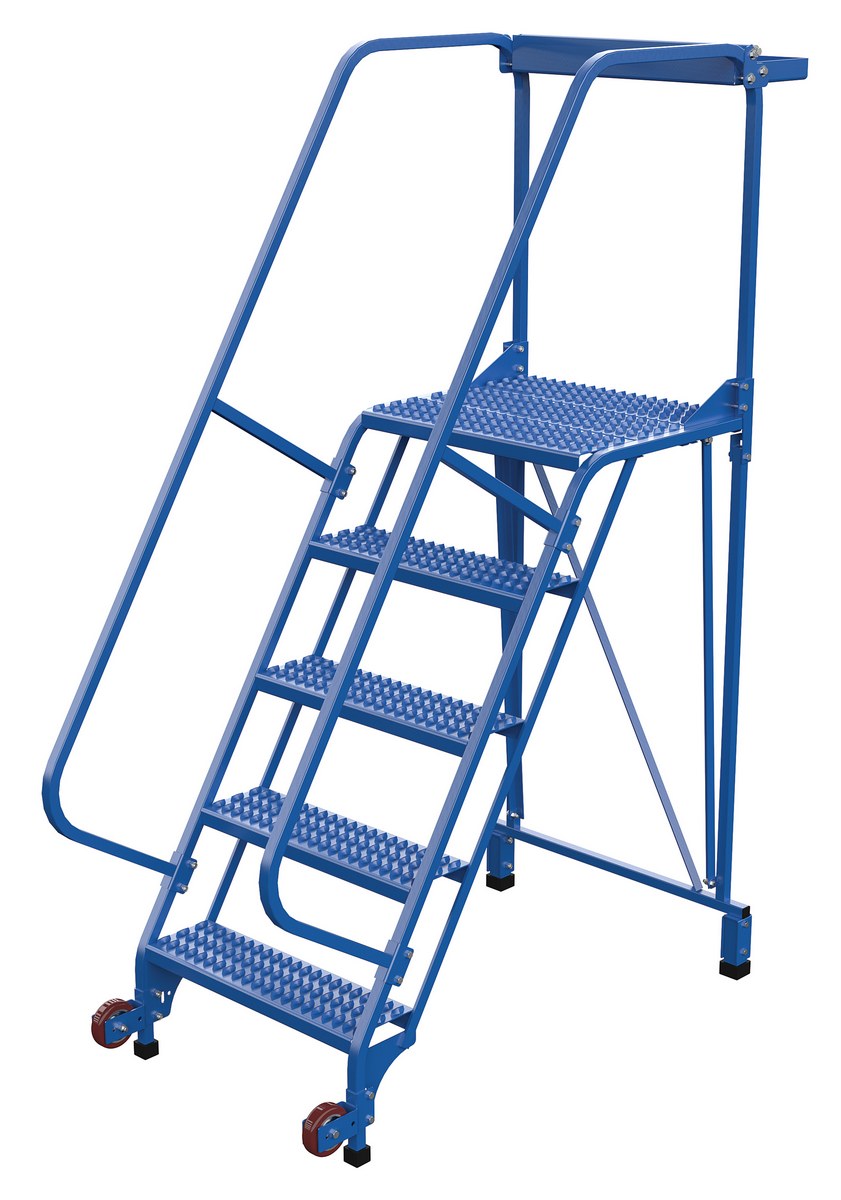 Vestil Steel Tip-N-Roll Ladder - 58 Degree 5 Straddle Grip Strut 24 In. Step Width 350 lb - Blue