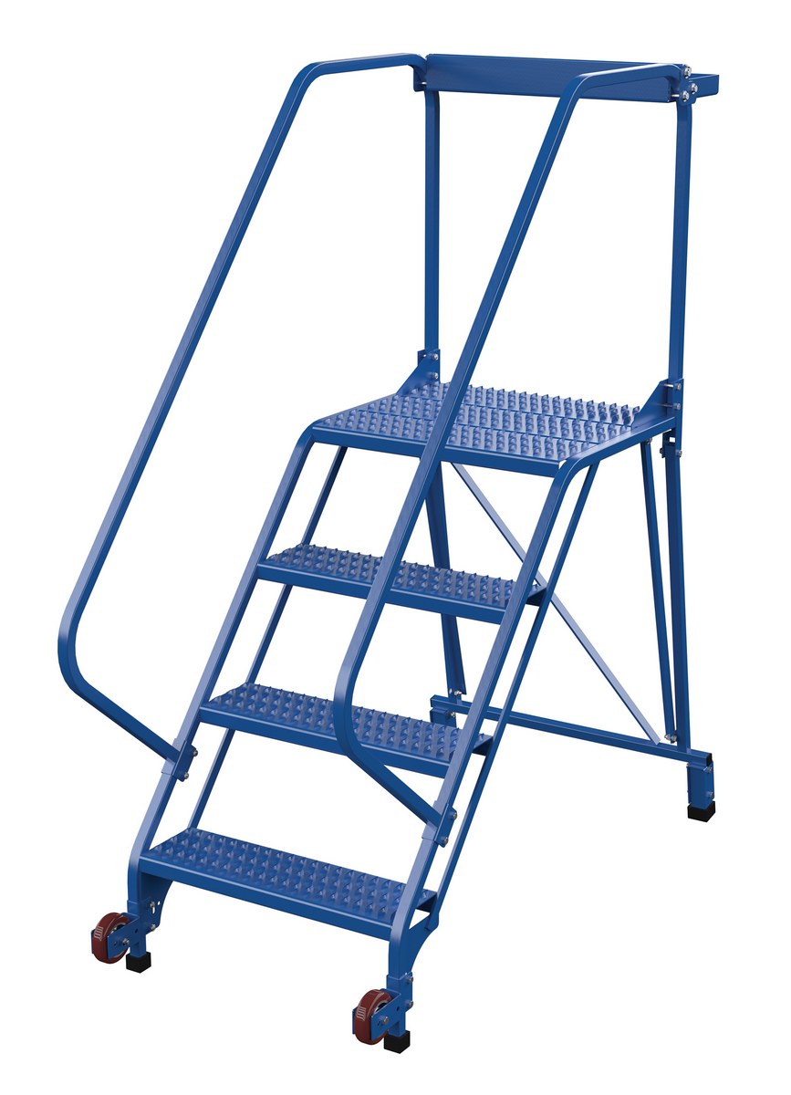 Vestil Steel Tip-N-Roll Ladder - 50 Degree 4 Straddle Grip Strut 24 In. Step Width 50 Degree 350 lb - Blue