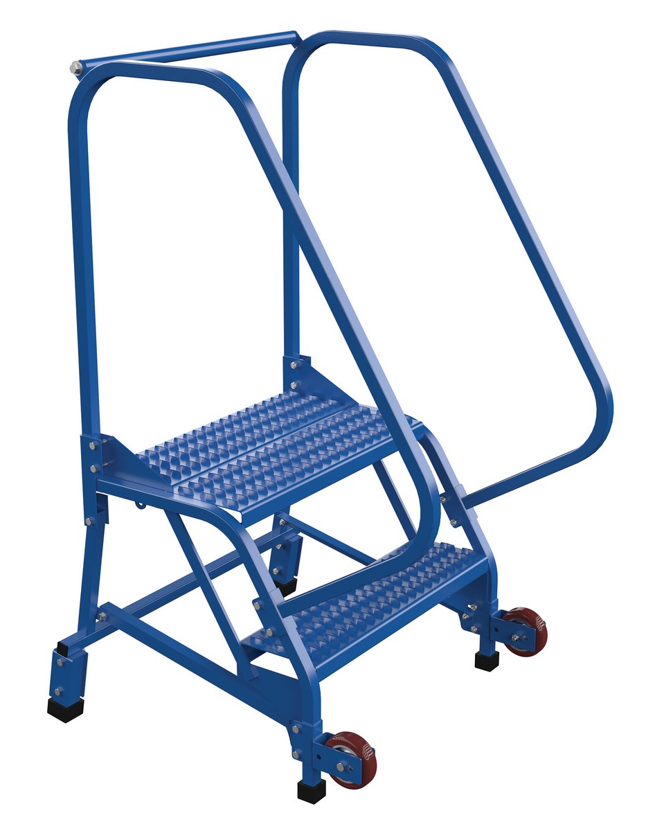 Vestil Steel Tip N Roll Ladder - 58 Degree 2 Grip Strut 24 In. Step Width 350 lb - Blue