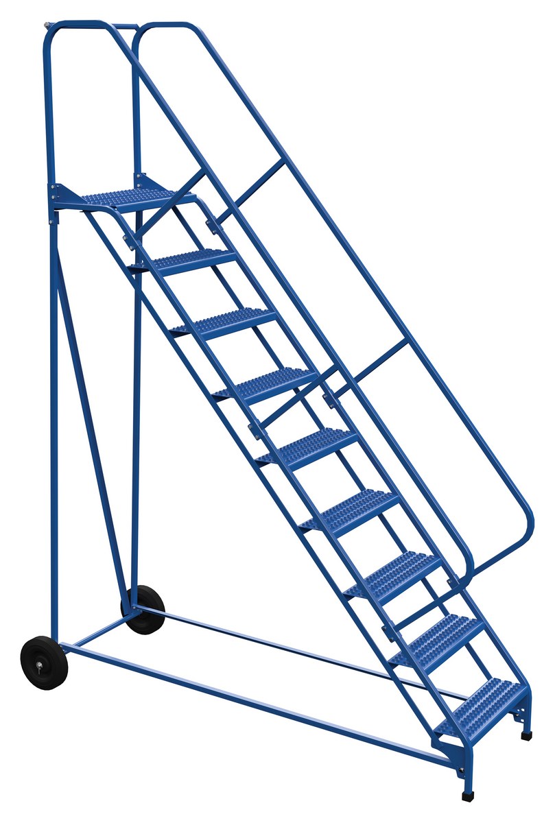 Vestil Steel Roll-A-Fold Ladder - 50 Degree 9 Grip Strut 23-9/16 In. Step Width 350 lb - Blue