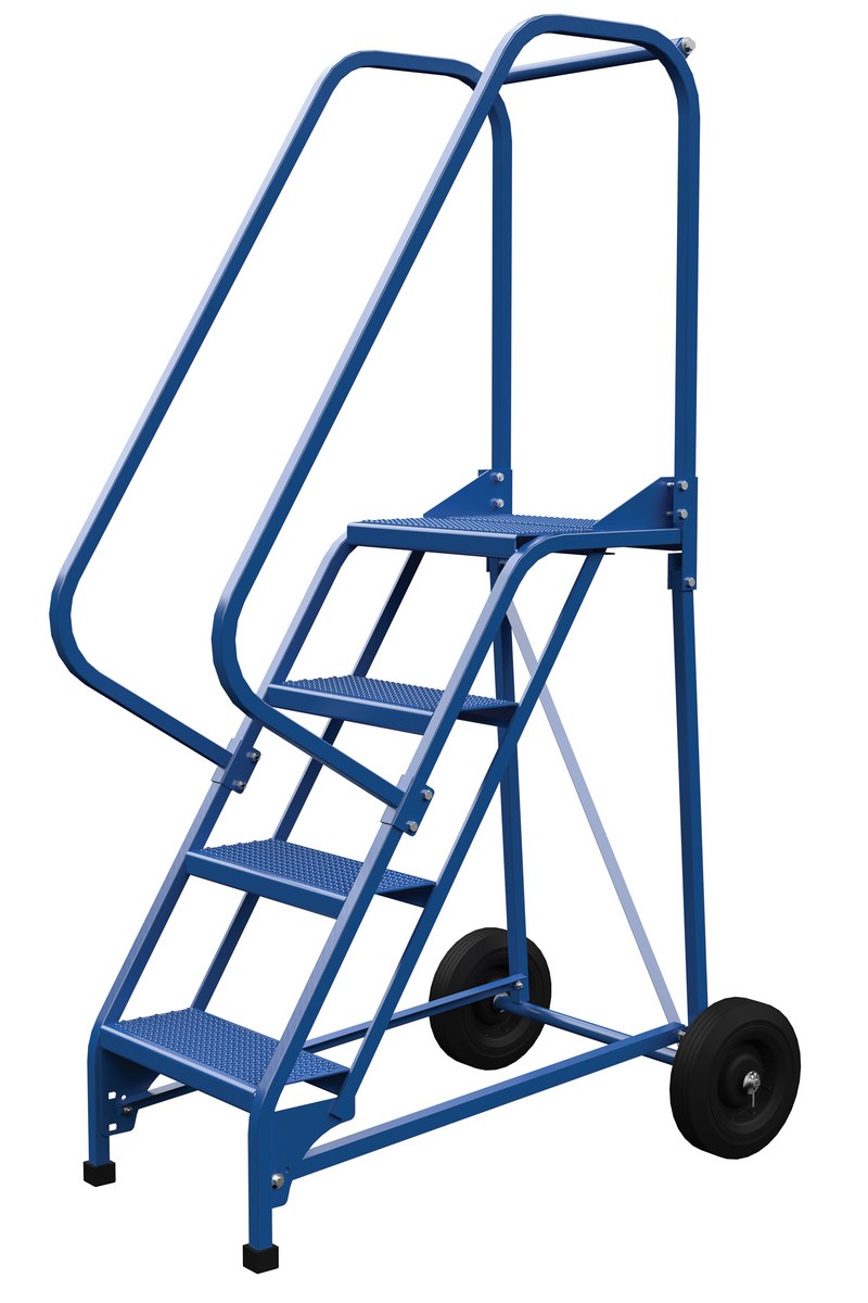 Vestil Steel Roll-A-Fold Ladder - 58 Degree 4 Perforated 16-13/16 In. Step Width 350 lb - Blue