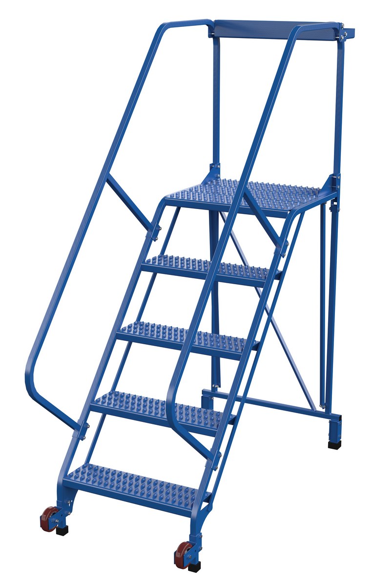 Vestil Steel Tip-N-Roll Ladder - 50 Degree 5 Straddle Grip Strut 24 In. Step Width 50 Degree 350 lb - Blue
