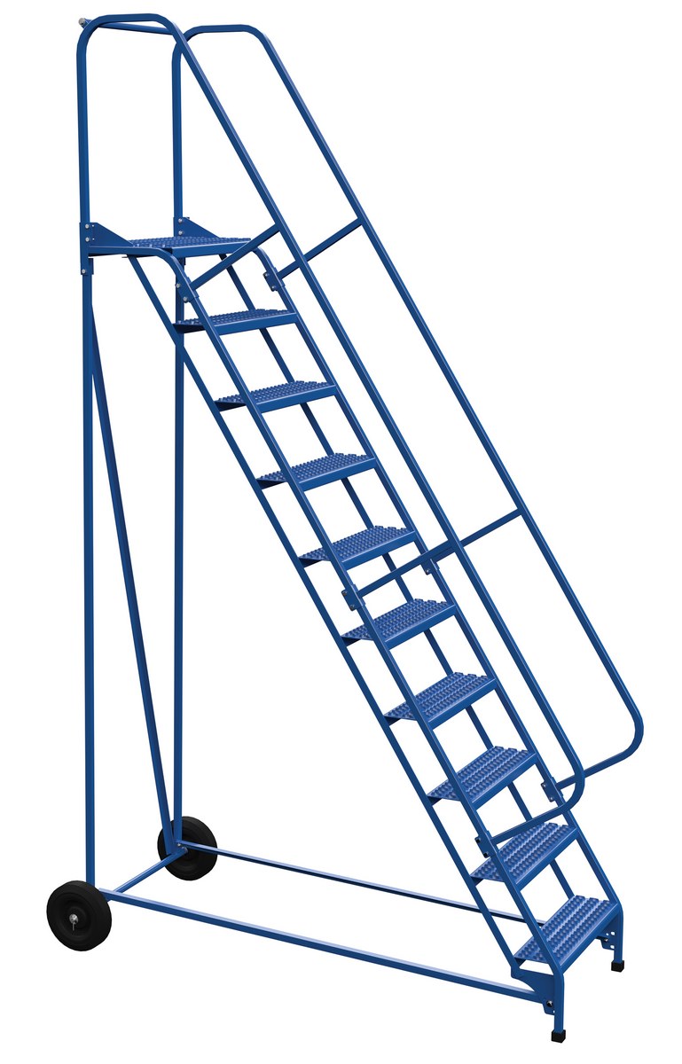 Vestil Steel Roll-A-Fold Ladder - 58 Degree 10 Grip Strut 23-9/16 In. Step Width 350 lb - Blue