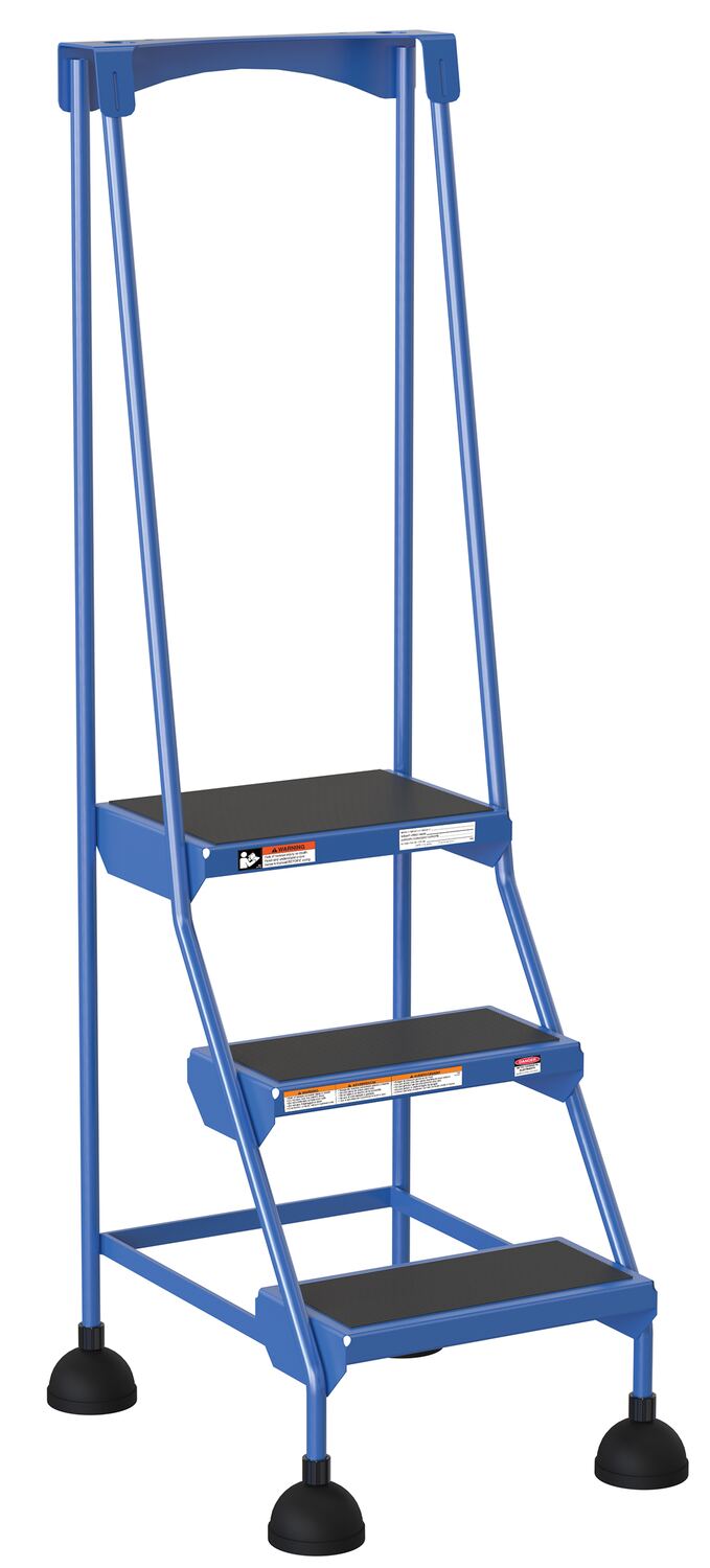 Vestil Steel Commercial Spring Loaded Ladder - 3 Steps 16 In. Wide 58 Degree with Anti-Slip Rubber Mats 300 lb - Blue