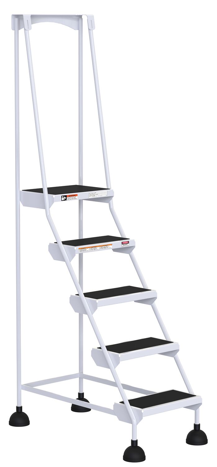 Vestil Steel Commercial Spring Loaded Ladder - 5 Steps 16 In. Wide 58 Degree with Anti-Slip Rubber Mats 300 lb - White