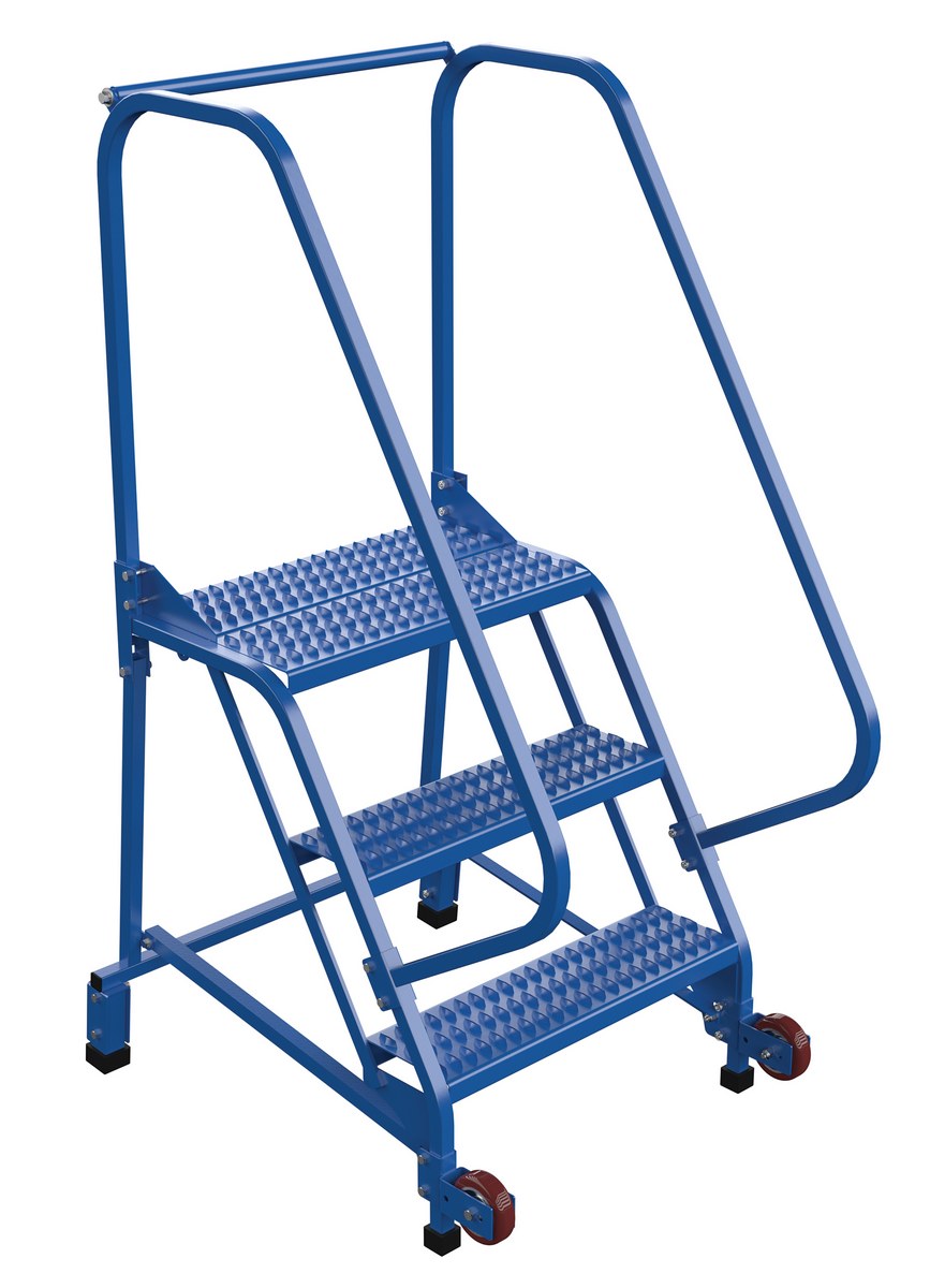 Vestil Steel Tip N Roll Ladder - 58 Degree 3 Grip Strut 24 In. Step Width 350 lb - Blue