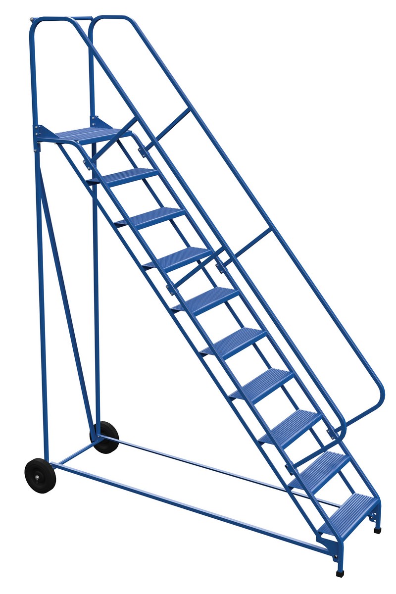 Vestil Steel Roll-A-Fold Ladder - 50 Degree 10 Perforated 23-9/16 In. Step Width 350 lb - Blue