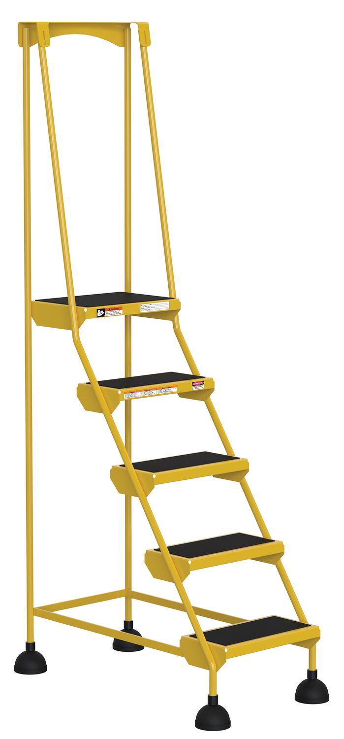 Vestil Steel Commercial Spring Loaded Ladder - 5 Steps 16 In. Wide 58 Degree with Anti-Slip Rubber Mats 300 lb - Yellow