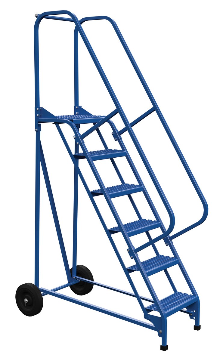 Vestil Steel Roll-A-Fold Ladder - 58 Degree 6 Grip Strut 16-13/16 In. Step Width 350 lb - Blue