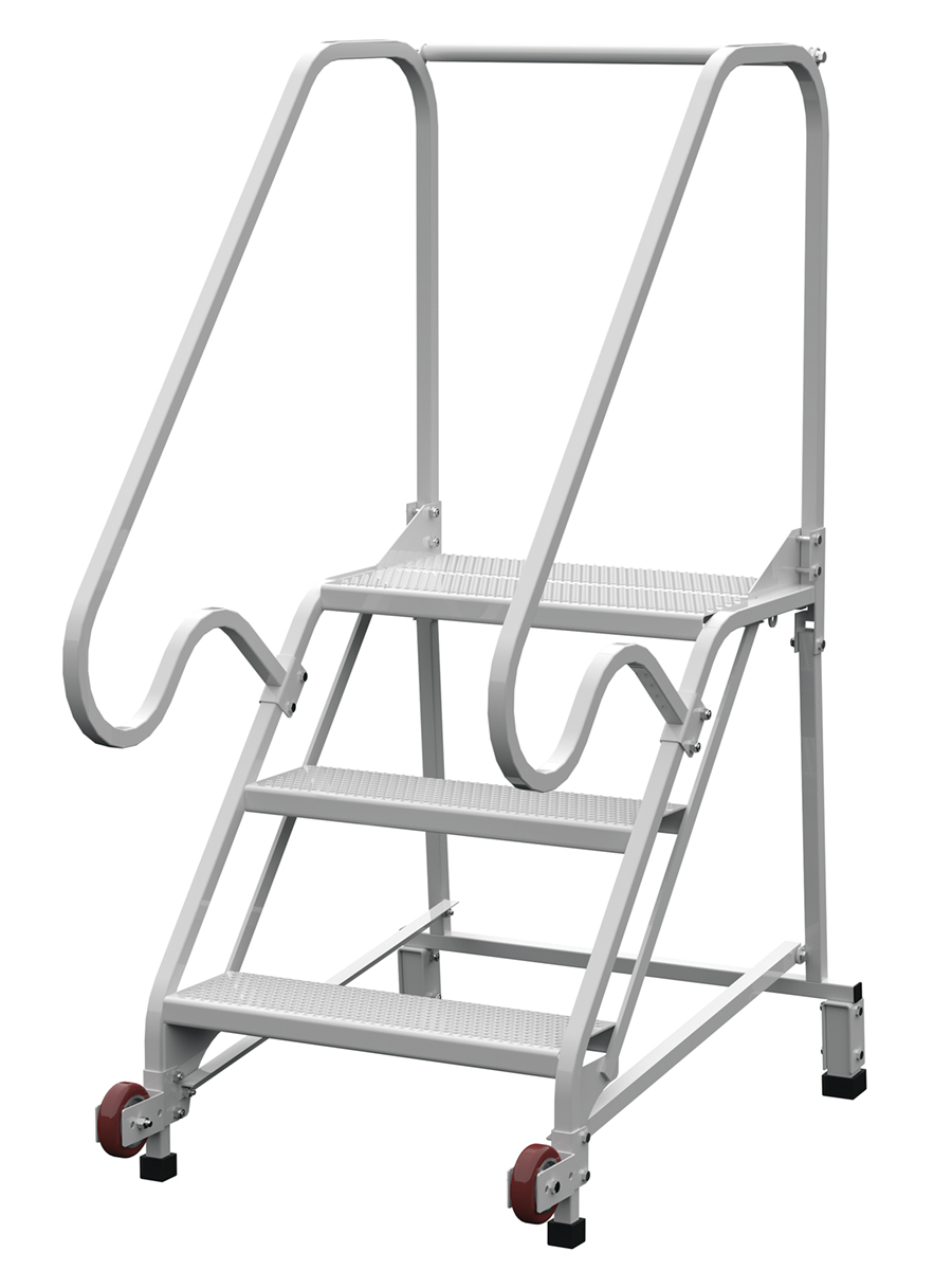 Vestil Steel Tip N Roll FDA Compliant Ladder - 50 Degree 3 Grip Strut 24 In. Step Width 350 lb - White
