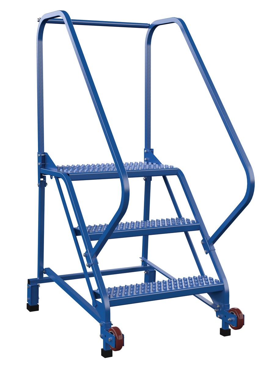 Vestil Steel Tip N Roll Ladder - 50 Degree 3 Grip Strut 24 In. Step Width 350 lb - Blue