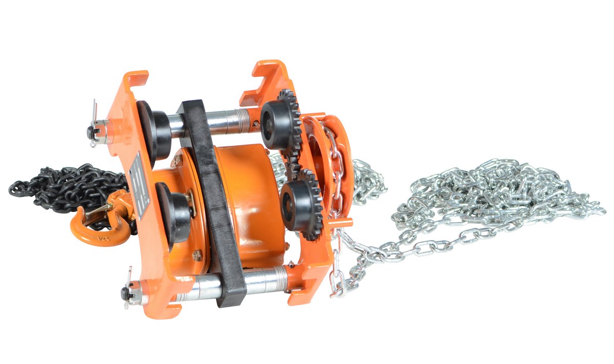 Vestil Steel Low Headroom Chain Hoist Gear Trolley - 9 In. x 10 In. x 10 In. 1,000 lb - Orange