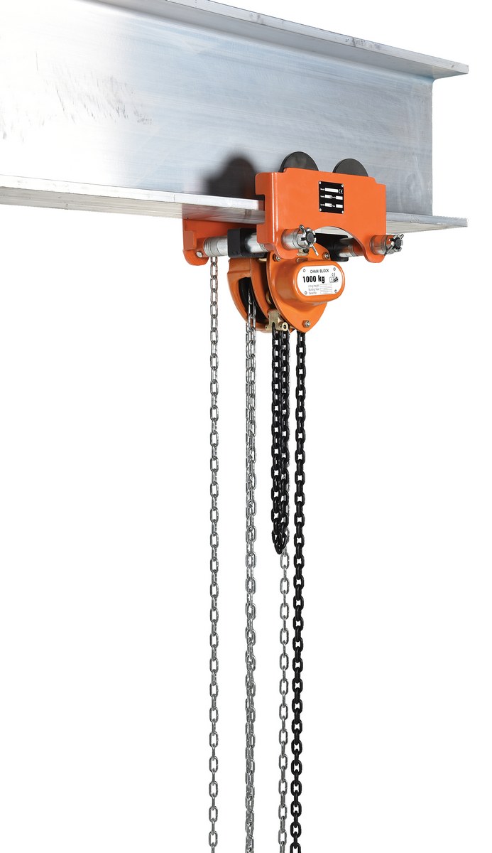Vestil Steel Low Headroom Chain Hoist Gear Trolley - 11-1/2 In. x 11-1/2 In. x 10 In. 2,000 lb - Orange