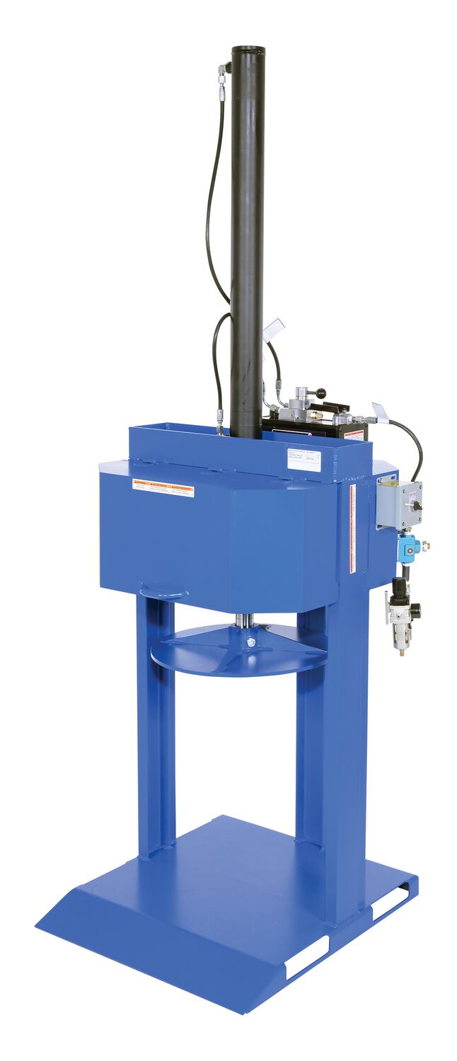 Vestil Steel Pneumatic Trash Compactor - 55 Gallon 68 PSI Compaction Force - Blue