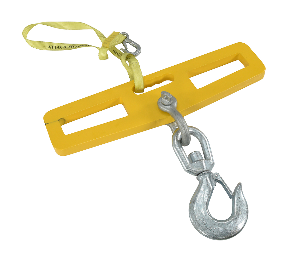 Vestil Steel Fork Truck Hook Plate Swivel with Latch - 10,000 lb - Yellow