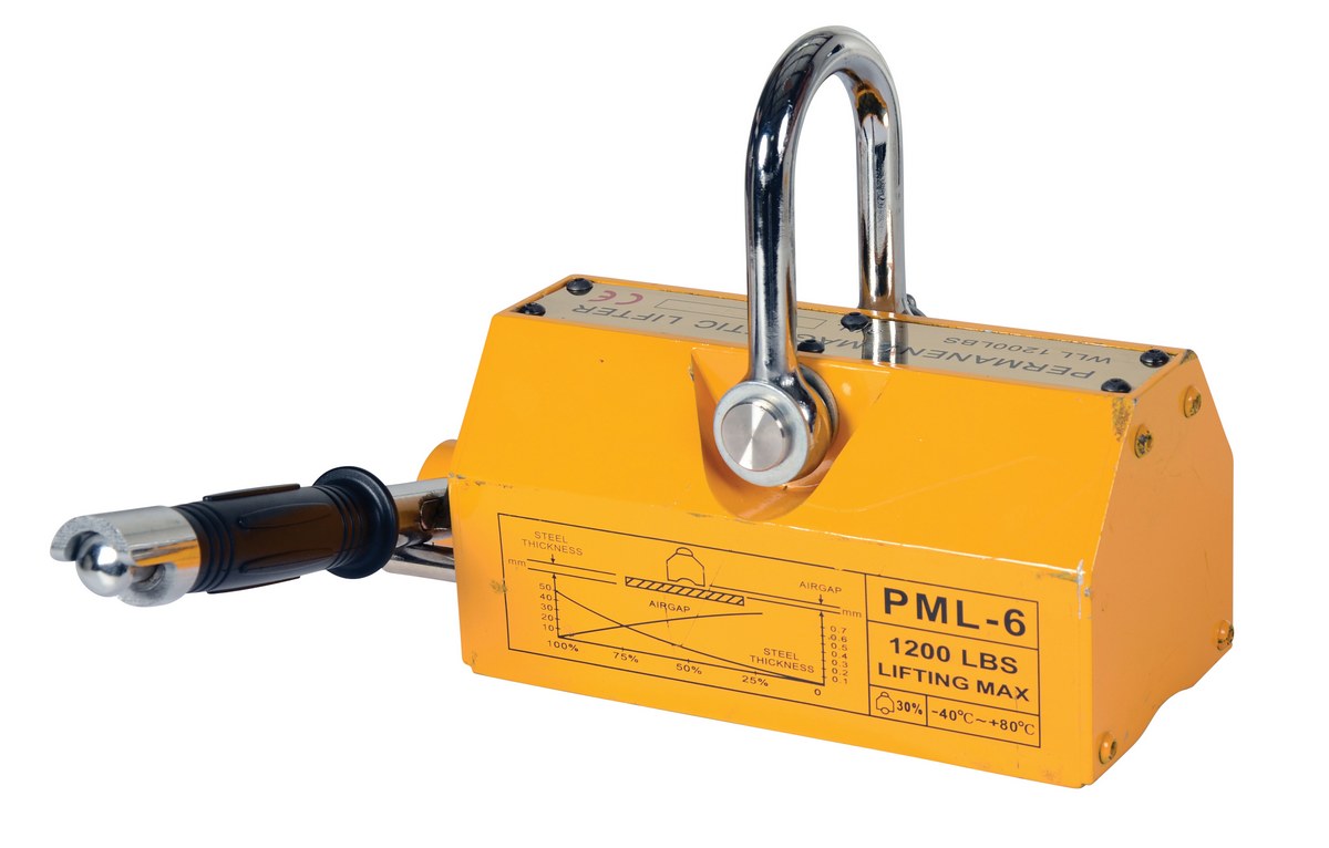 Vestil Steel and Neodymium Magnetic Lifter - 10-3/4 In. x 11 In. x 8-1/2 In. 1,200 lb - Yellow