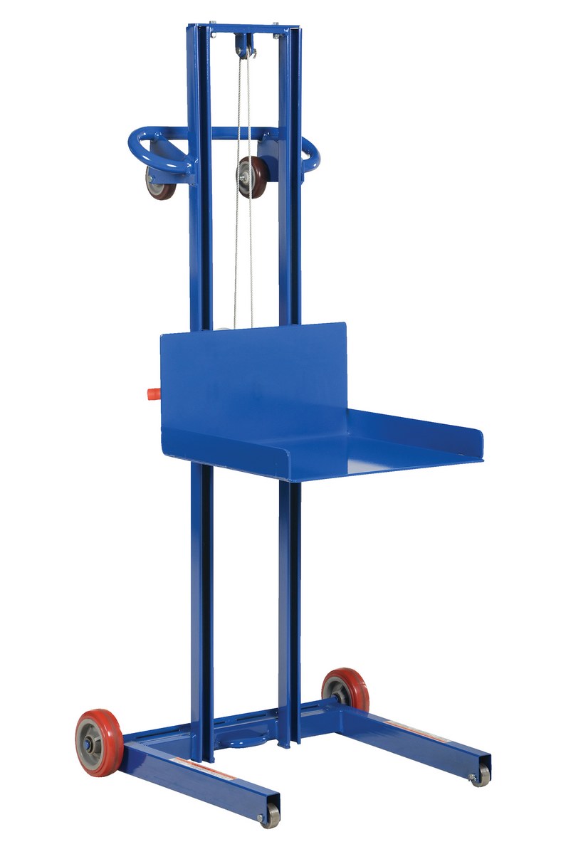 Vestil Steel Low Profile Lite Load Lift With Winch and Fixed Wheels - 20 In. x 20 In. Platform 400 lb - Blue