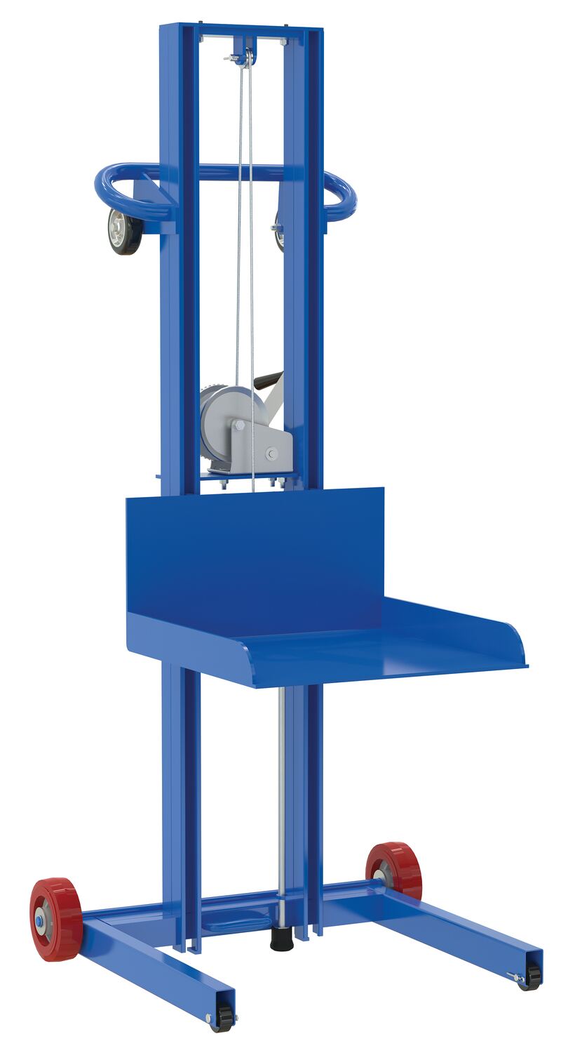 Vestil Steel Low Profile Lite Load Lift With Winch, Fixed Wheels and Manual Floor Lock - 20 In. x 20 In. Platform 400 lb - Blue