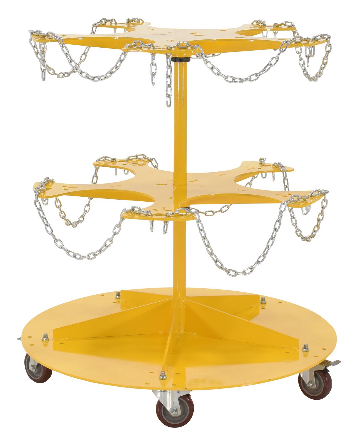 Vestil Steel - 5 Gallon Pail Carousel Rack, 10 Pails W/ Casters 350 lbs Per Shelf - Yellow