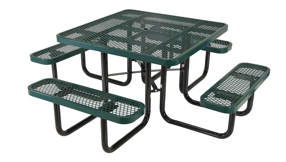 Vestil Steel Picnic Table Expanded Metal Square Top - 46 In. x 46 In. - Green