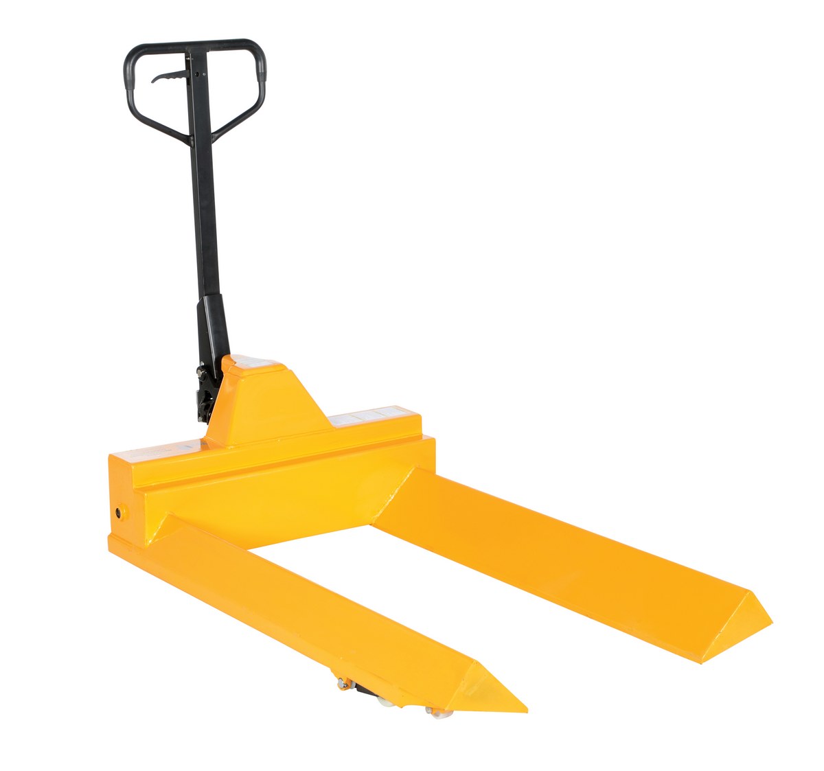 Vestil Steel Pallet Truck V-Shaped Center - 78 In. x 33 In. x 43-13/16 In. 4000 lb - Yellow