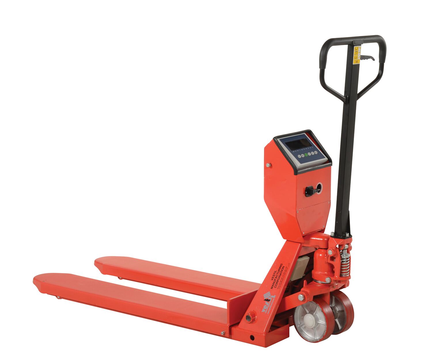 Vestil Steel Low Profile Pallet Truck with Scale - 64-1/2 In. x 22-3/8 In. x 48 In. 5000 lb - Red