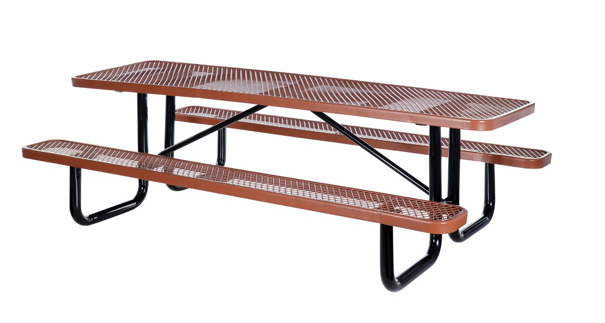 Vestil Steel Picnic Table Expanded Metal Rectangle Top - 30 In. x 72 In. - Brown