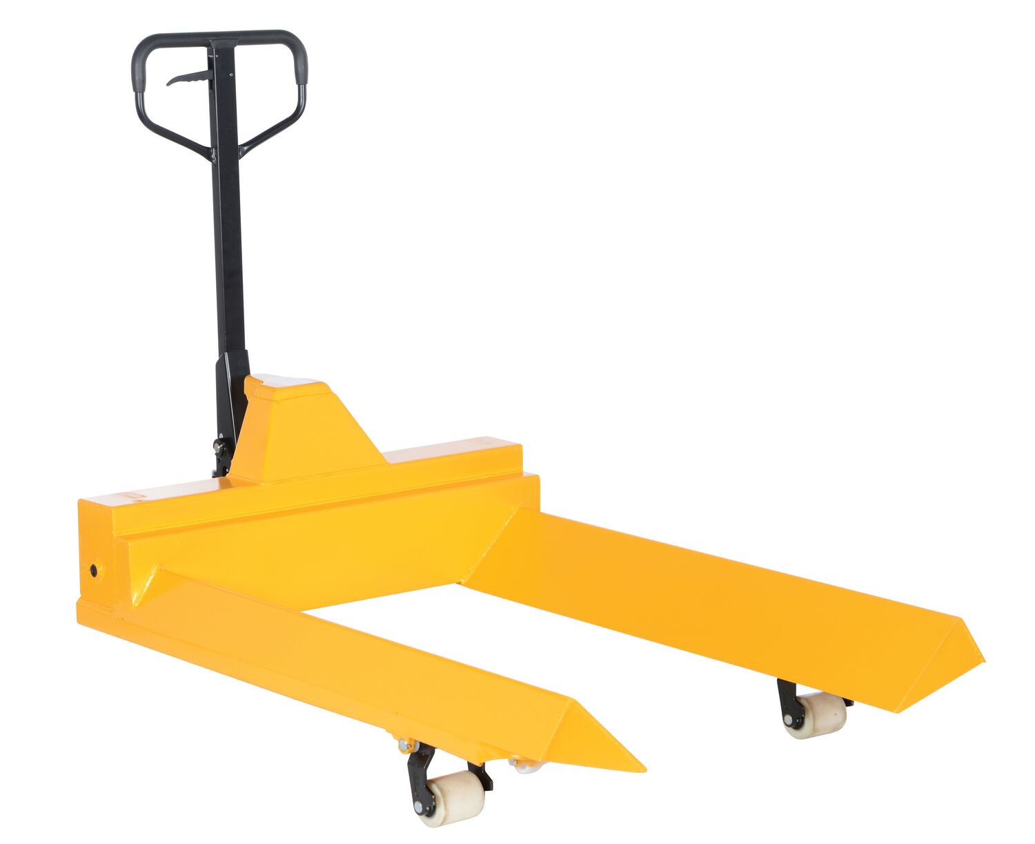 Vestil Steel Pallet Truck V-Shaped Center - 78 In. x 40 In. x 43-13/16 In. 4000 lb - Yellow