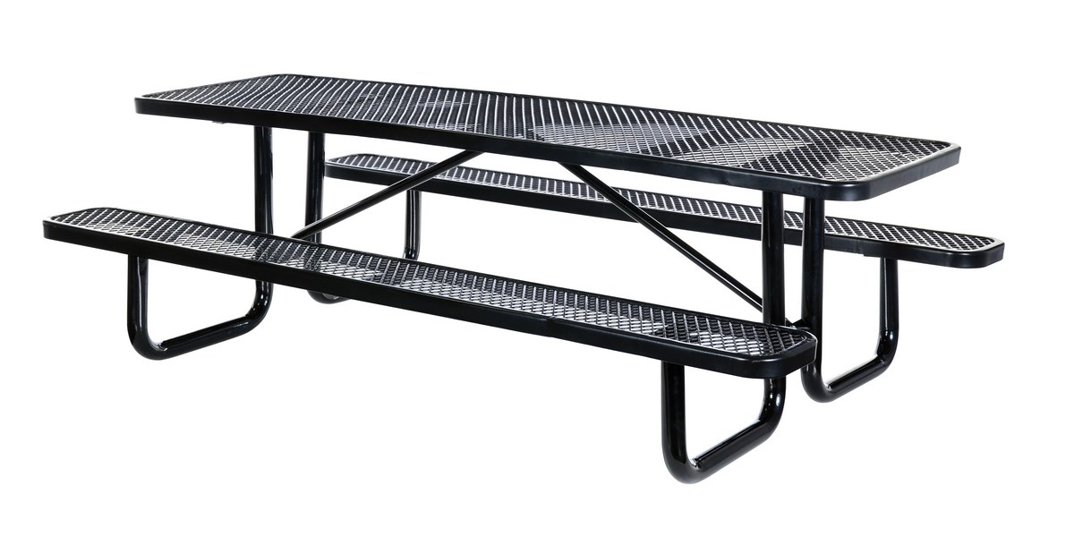 Vestil Steel Picnic Table Expanded Metal Rectangle Top - 30 In. x 96 In. - Black
