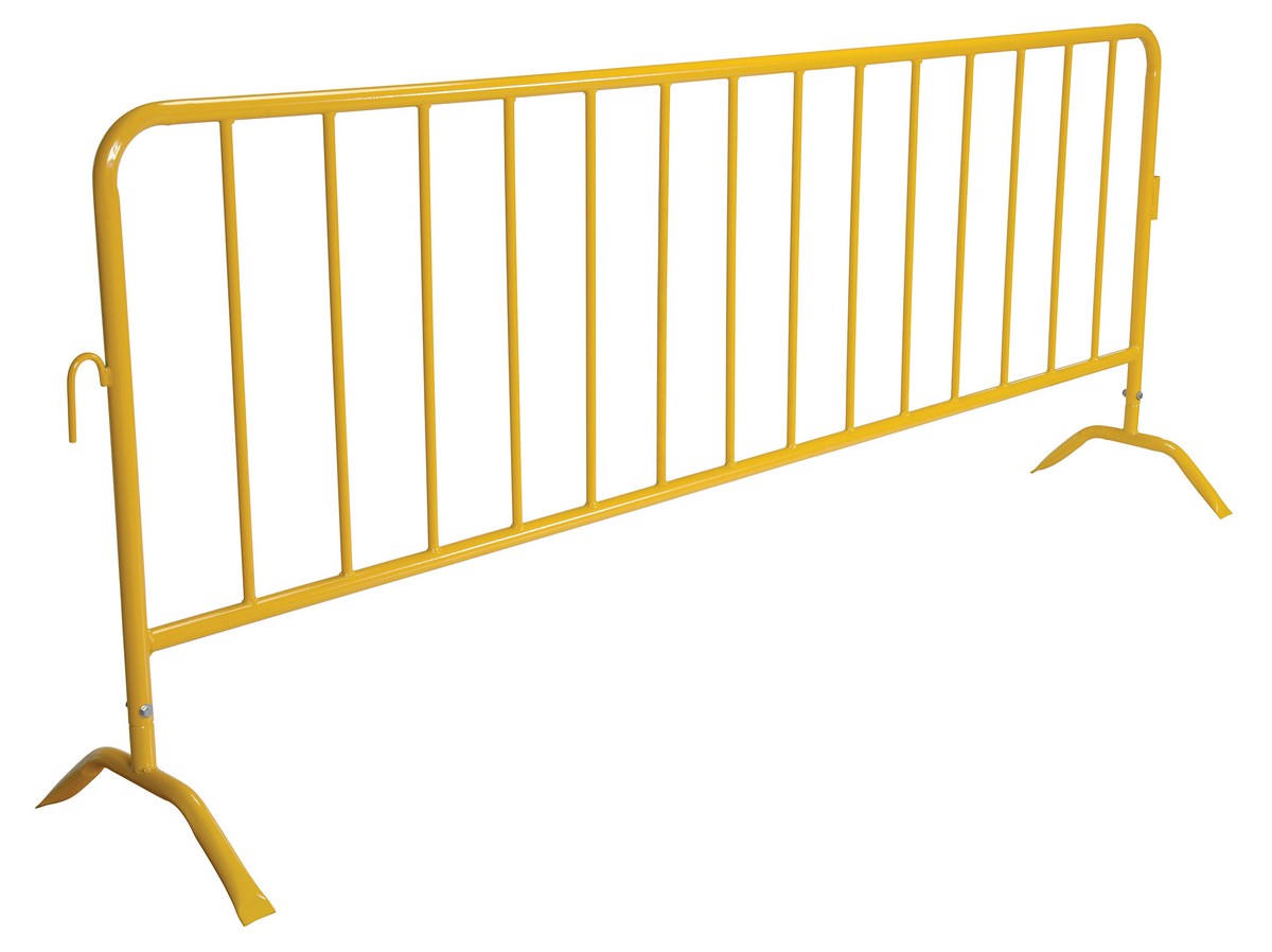 Vestil Steel Crowd Control Interlocking Barrier with Curved Feet - 101-3/16 In. Length - Yellow
