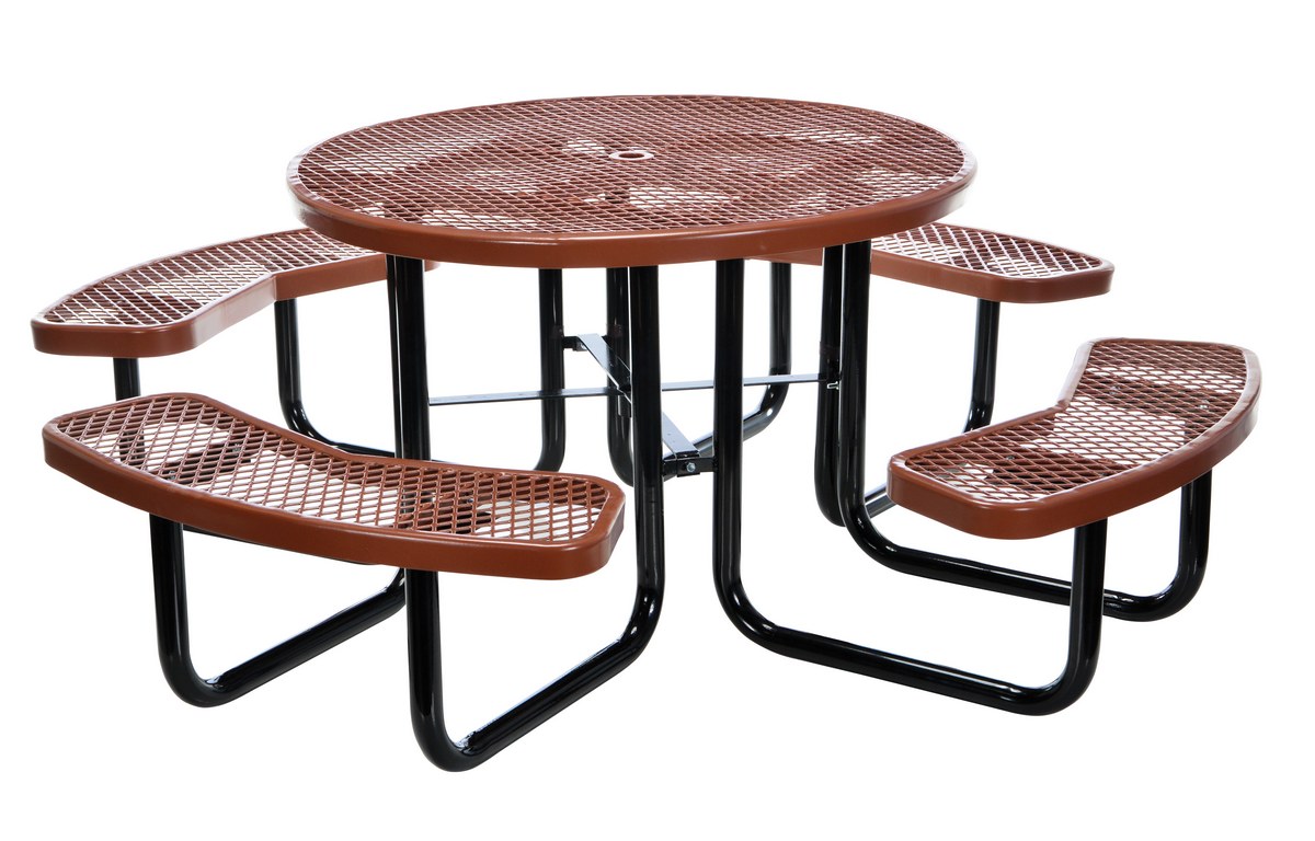 Vestil Steel Picnic Table Expanded Metal Round Top - 46 In. x 46 In. - Brown