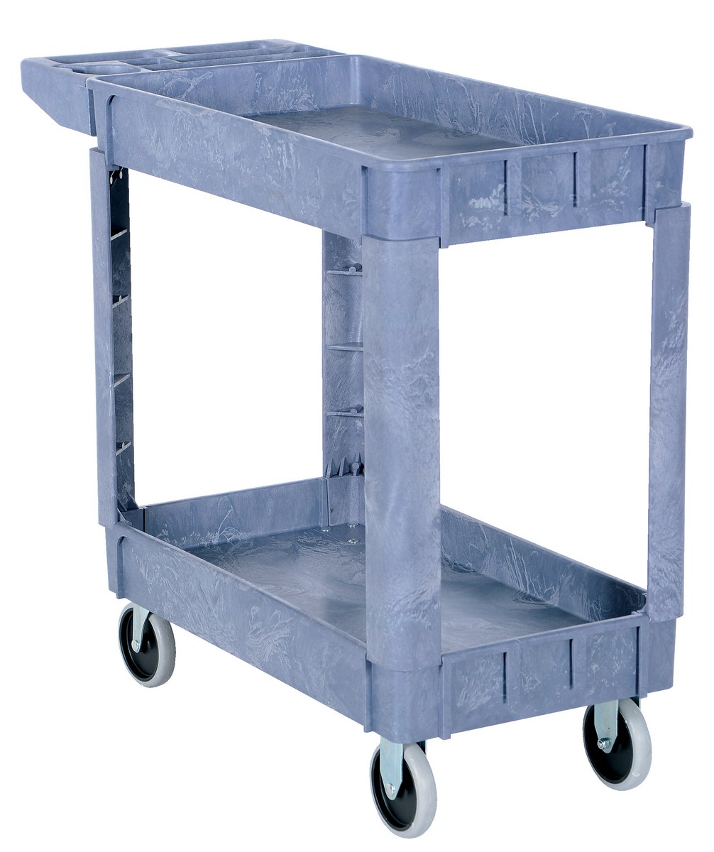 Vestil Plastic Utility Service Cart - 2 Shelves 40 In. x 18-1/2 In. x 33-1/2 In. 550 lb - Gray