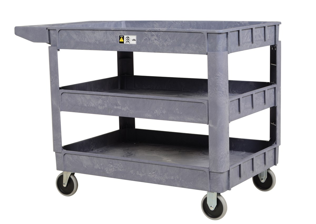 Vestil Plastic Utility Service Cart - 3 Shelves 45 In. x 25-1/2 In. x 33-1/2 In. 550 lb - Gray