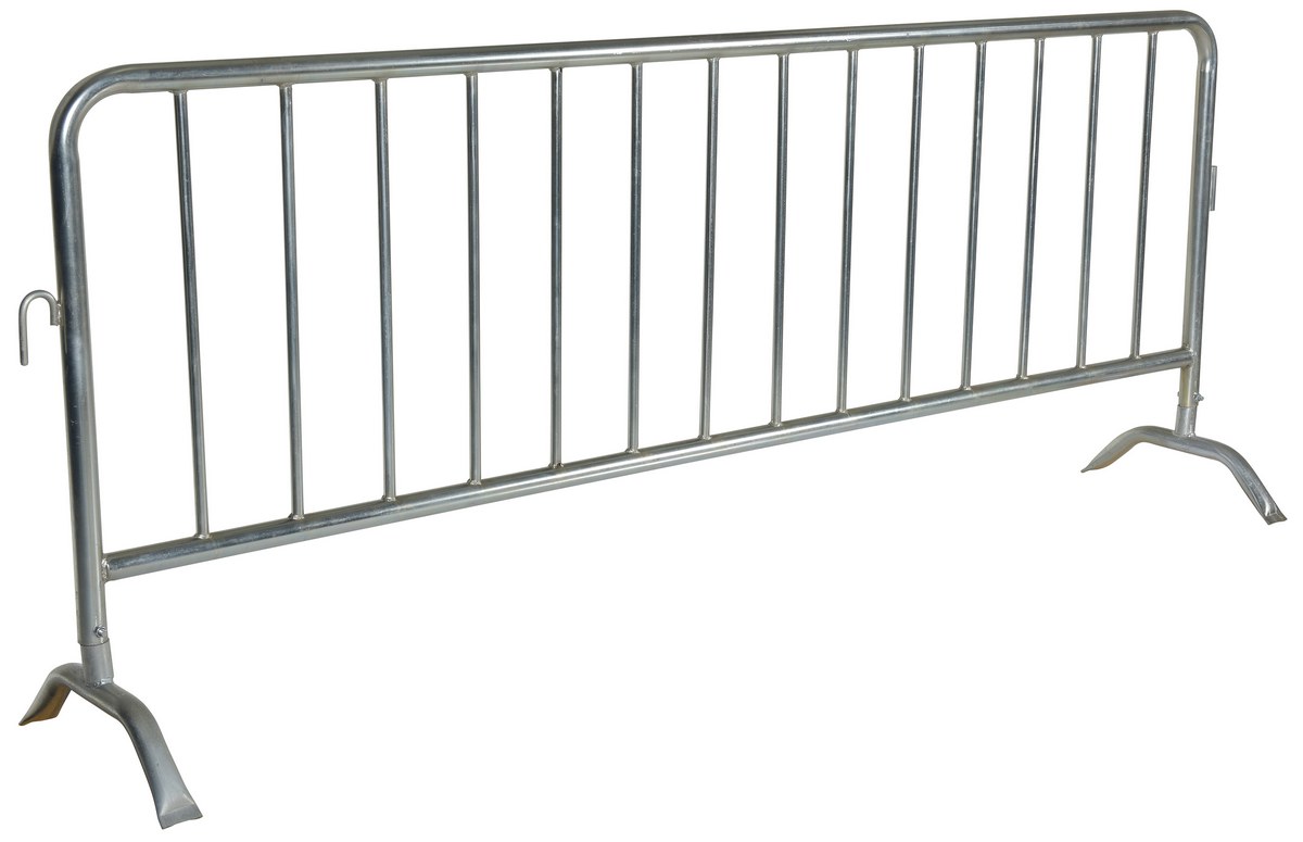 Vestil Steel Heavy Duty Crowd Control Interlocking Barrier with Curved Feet - 101-3/4 In. Length - Silver